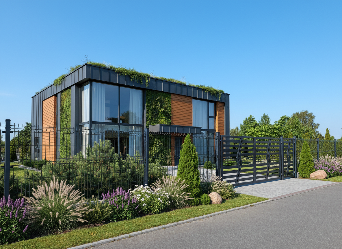 Ogrodzenie panelowe z bramą palisadową